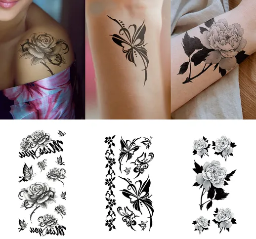 3 pezzi di adesivi per tatuaggi combinati con braccio di fiori piccoli adesivi per tatuagg...