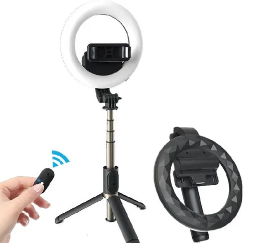 COOL DIER 4in 1 Wireless Bluetooth Selfie Sti con 6 pollici LED Ring Photography Light Tre...