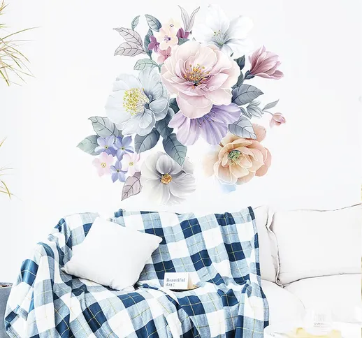 Art acquerello rosa blu fiore camera da letto comodino portico abbellimento parete adesivi...