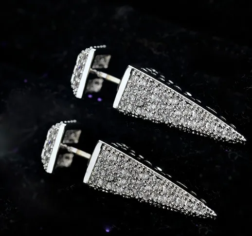 NEW Fashion Full Pave CZ Crystals Cone Tower Orecchini 925 Silver Pin Piercing Studs Orecc...