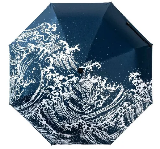 New Japanese Kanagawa Surf Tre Ombrello Pieghevole 8Rib Telaio Resistente Al Vento Per Le...