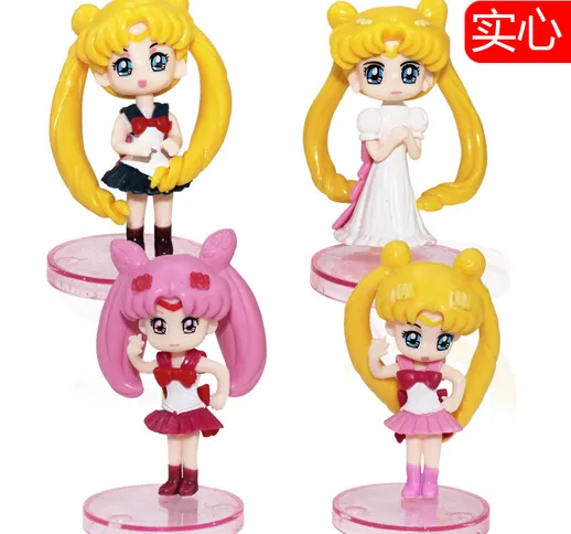 Fatto a mano 4 piccole basi Sailor Moon bella ragazza guerriera torta ornamenti decorativi...