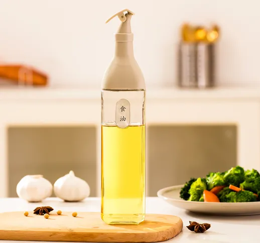 Bottiglia di condimento quadrata in vetro da cucina con etichetta olio pentola olio e acet...