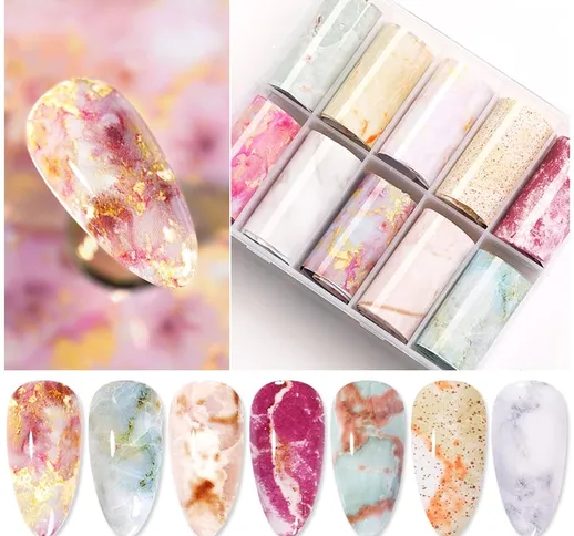 1 scatola di marmo Design Foils Nail Art Transfer Sticker Kit Fiore Adesivo Involucri di c...