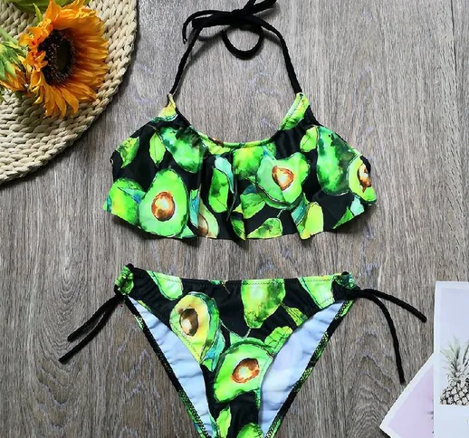 5 14 anni Costume da bagno per ragazza Bambini Tropical Avocado Print Bikini per ragazza a...