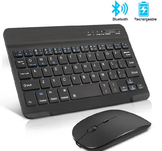 Tastiera e mouse wireless Mini tastiera Bluetooth spagnola ricaricabile con mouse Tastiera...
