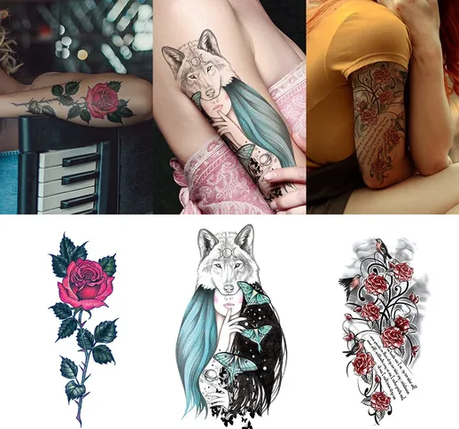 3 pezzi di adesivi per tatuaggi combinati con braccio di fiori di grandi dimensioni Adesiv...