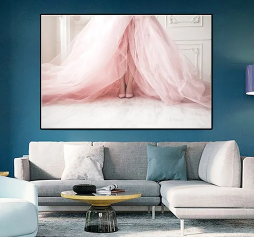 Romantico vestito rosa Lady pittura su tela per soggiorno Wall Art Canvas Poster Stampe Mo...