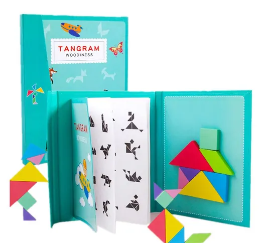 96 puzzle Tangram magnetico Giocattoli per bambini Vestito da libro magico educativo Monte...