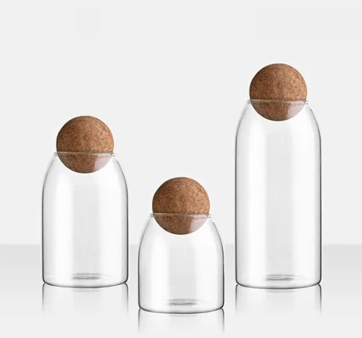 Set di barattoli di vetro per conservare i chicchi di caffè Bottiglie di visualizzazione p...