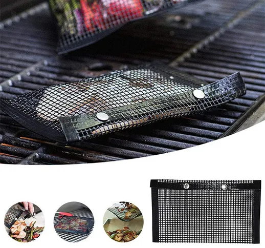 1pc riutilizzabile antiaderente barbecue grill sacchetto a rete barbecue cottura isolament...