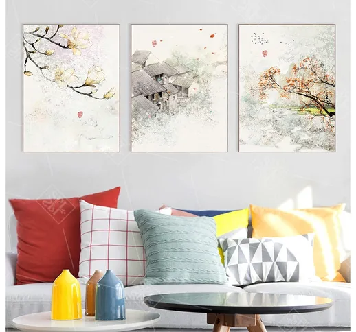 New Chinese Ink Floral Abstract Wall Art Print Picture Canvas Painting Poster for Living R...