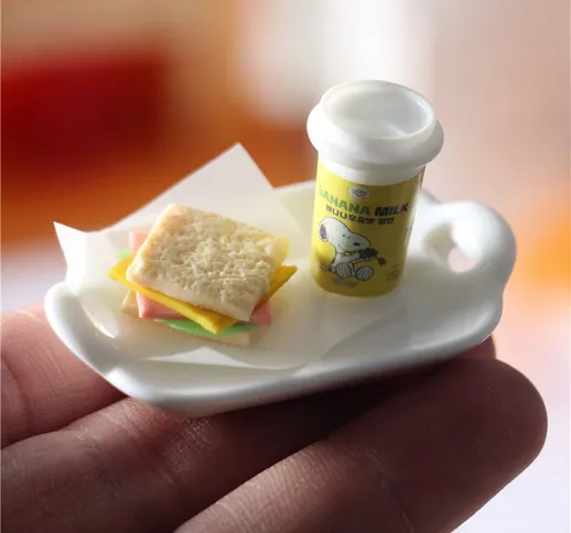 Casa delle bambole creativo mini sandwich al latte set da tè piatto Simulazione in miniatu...