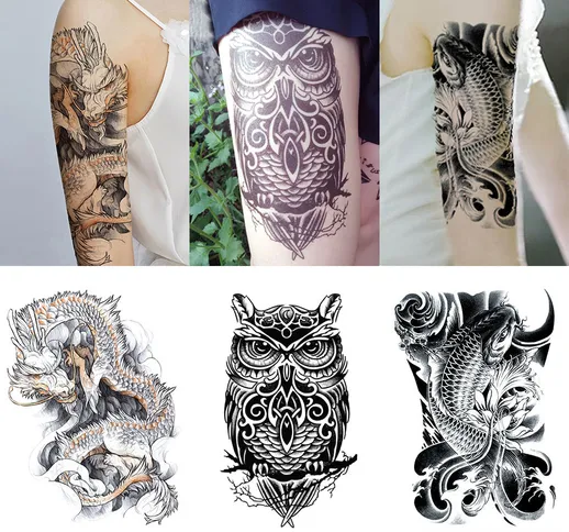 3 set di adesivi per tatuaggi con braccio di fiori di grandi dimensioni adesivi per tatuag...