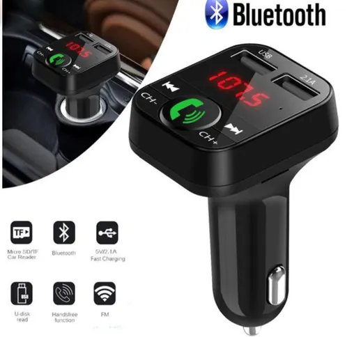 Lettore MP3 Bluetooth vivavoce per auto Trasmettitore FM Ricevitore per caricabatteria da...