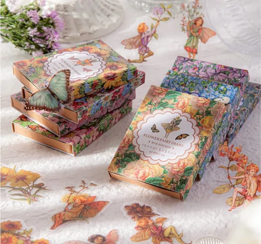 Yoofun 45 pz/scatola Farfalla Impermeabile PET Adesivi Fiore Vintage Elfin Etichetta Decor...