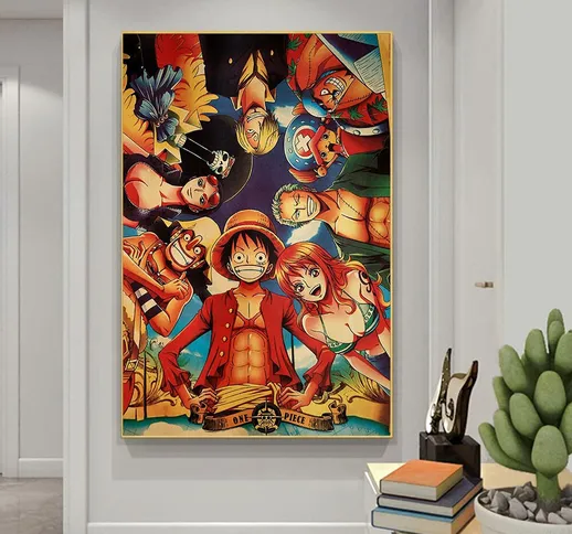 Anime giapponesi One Piece Rufy Poster Wall Art Vintage Tela Pittura Stampa Immagini per s...