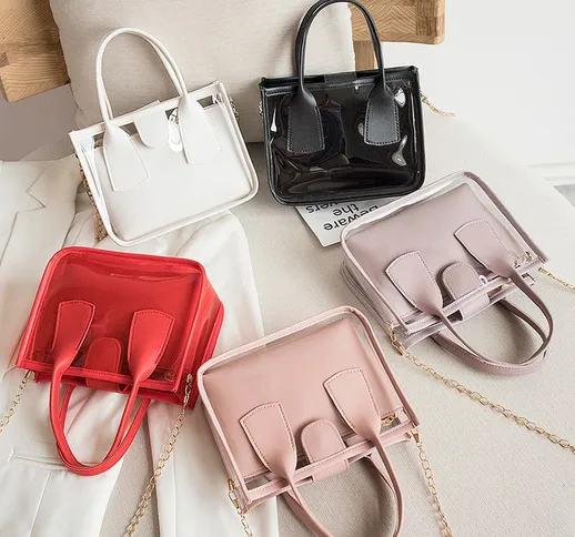 2020 Fashion Trend Women Ladies Solid Crossbody Handbag PVC PU Leather Zipper Composite Ba...