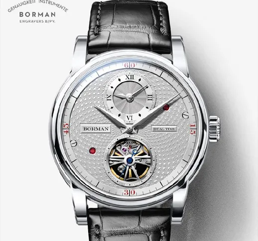 BORMAN orologio da uomo automatico di marca di lusso meccanico a carica automatica orologi...