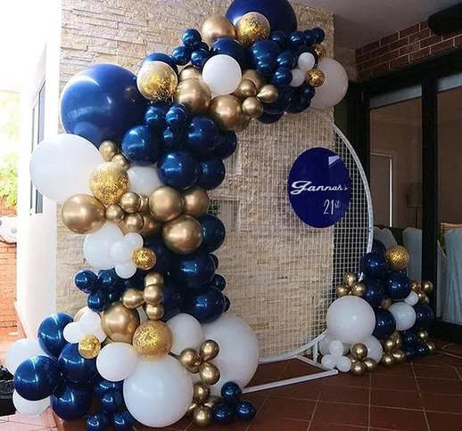 134pcs kit ghirlanda arco palloncino bianco oro blu navy per baby e addio al nubilato, fes...