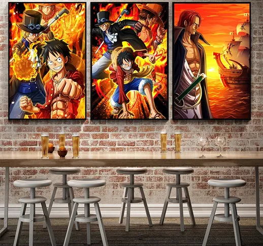 Bandai Anime giapponesi Cappello di paglia One Piece Canvas Painting Rufy Wall Art Poster...