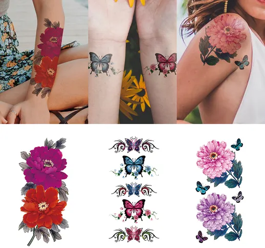 3 pezzi di adesivi per tatuaggi combinati con braccio di fiori piccoli adesivi per tatuagg...