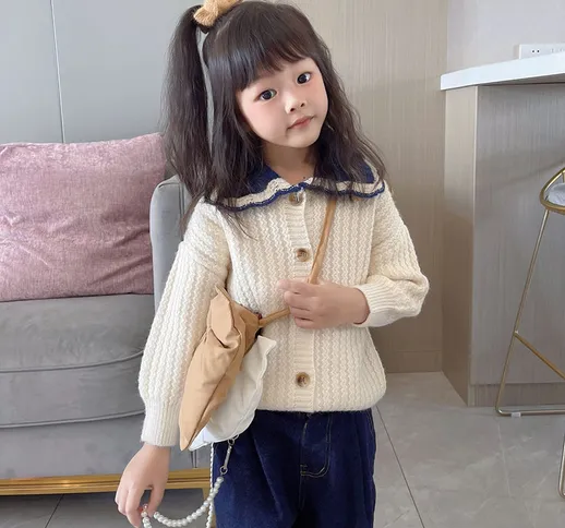 Abbigliamento coreano per bambini autunno bavero ragazza maglione cardigan carino bambola...
