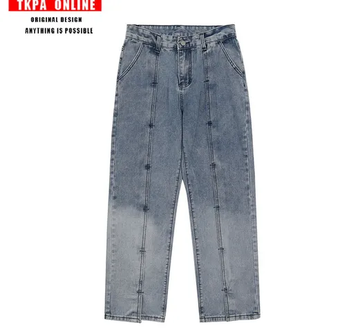 New Style Tkpa high street trend retrò lavaggio pesante gradiente jeans larghi tubo dritto...