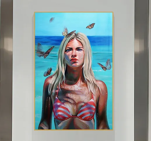 Beach Bikini Woman Canvas Painting Modern Art Woman Wall Poster Nordic Wall Art Pictures f...