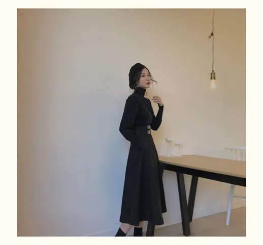 Dolcevita nero vestito lavorato a maglia luce lusso haute couture signore Xiaoxiangfeng ve...