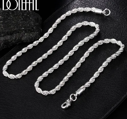 DOTEFFIL 925 Sterling Silver 16/18/20/22/24 Pollici 4mm Corda Ritorta Collana A Catena Per...