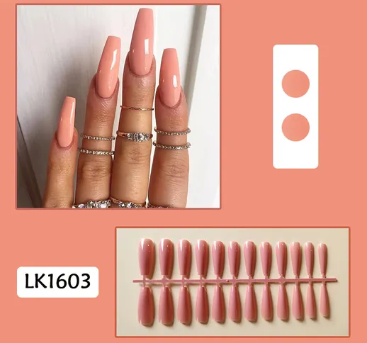 Unghie finte rosa nude indossare unghie lunghe unghie da balletto tinta unita lucido unghi...