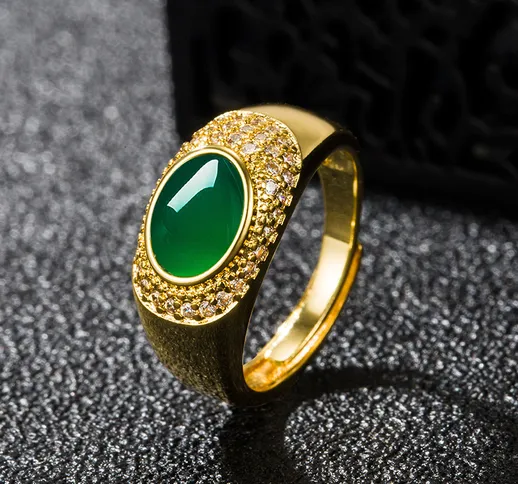 Anello di agata verde in stile etnico retrò nile anello di calcedonio verde ovale anello i...