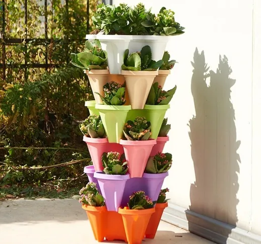 Vasi da fiori 3D a più strati in plastica da 6 pezzi Vasi da coltivazione impilabili per i...