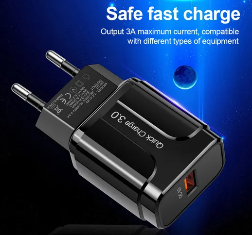 Caricatore USB 3A Quick Charge 3.0 Caricabatteria da parete UE per iPhone X MAX 7 8 QC3.0...