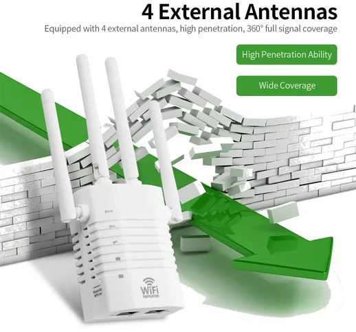 Ripetitore WiFi 1200Mbps Amplificatore di segnale WiFi 2.4GHz 5GHz Ripetitore di segnale w...