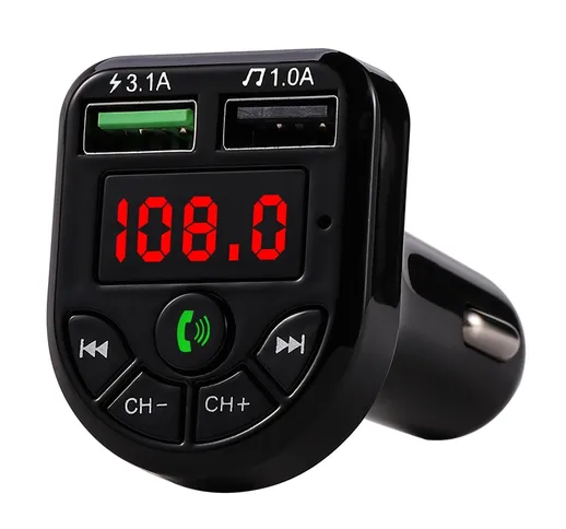 Trasmettitore FM a LED Kit per auto 5.0 compatibile con Bluetooth Caricabatteria per auto...