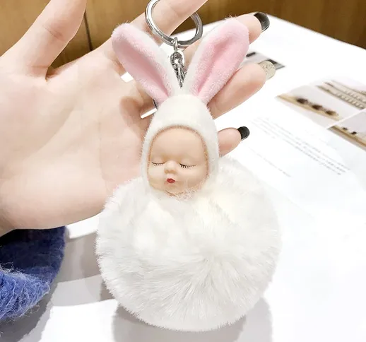 Creativo nuovo orecchio di coniglio bambola che dorme portachiavi peluche ciondolo borsa m...