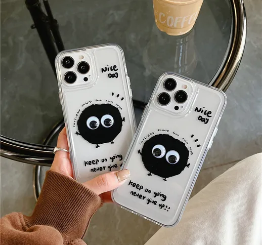 Cute big eyes 12 pro Max cassa del telefono mobile 7plus palla di carbone 13 pro trasparen...