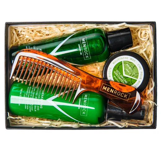  Kit Risveglio per Barba - BrAmo la Barba (Shampoo e Balsamo Barba, Cera per Baffi, Pettin...