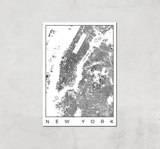  Black and White New York Map Art Print - A4 - Print Only