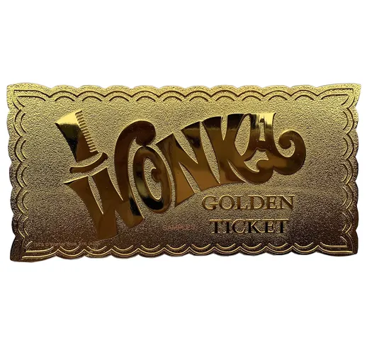 Replica biglietto vincente Willy Wonka placcato in oro 24K Edizione Limitata 50° Anniversa...