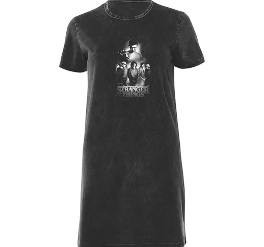  - Vestito T-shirt da donna con composizione dei personaggi in bianco e nero - Lavaggio ac...