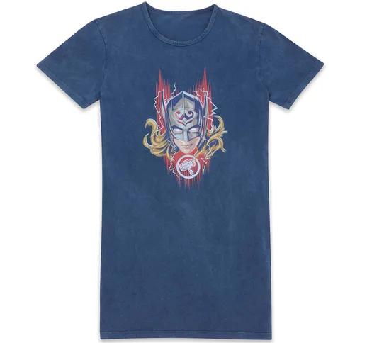 Marvel Thor - Love and Thunder T-Shirt Vestito Donna Mighty Thor - Blu Navy Acid Wash - XX...