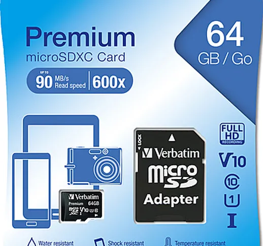 Verbatim Micro SDXC Verbatim - 64GB C10/U1 con Adattatore