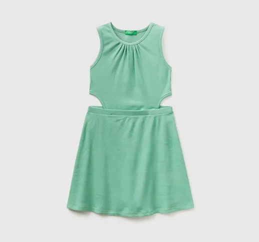 Benetton, Vestito A Costine Di Cotone Stretch, Verde Chiaro, Bambini