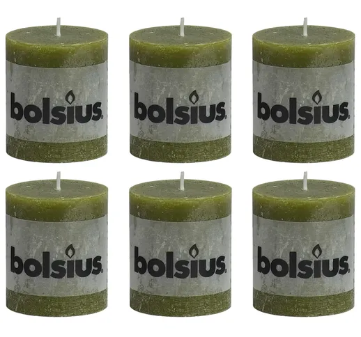 Bolsius Candele Rustiche Moccoli 6 pz 80x68 mm Verde Oliva