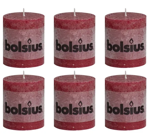 Bolsius Candele Rustiche Moccoli 6 pz 80x68 mm Rosso Vino