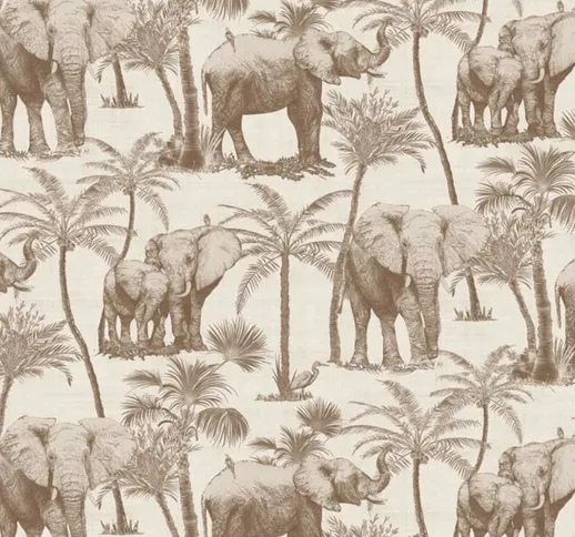 DUTCH WALLCOVERINGS Carta da Parati Elefanti e Alberi Beige