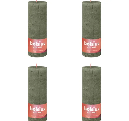 Bolsius Candele Rustiche a Colonna 4 pz 130x68 mm Verde Oliva